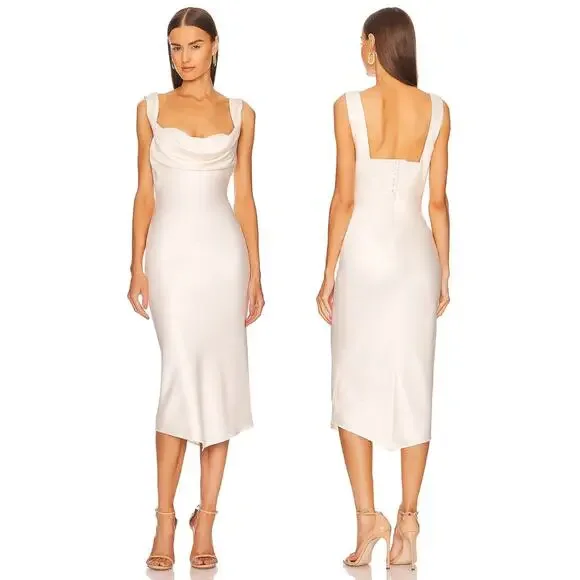 Michael Costello X Revolve | Dresses | Michael Costello X Revolve Kylen  Corset Set Midi Dress Satin Cowl Neck Old Money | Poshmark